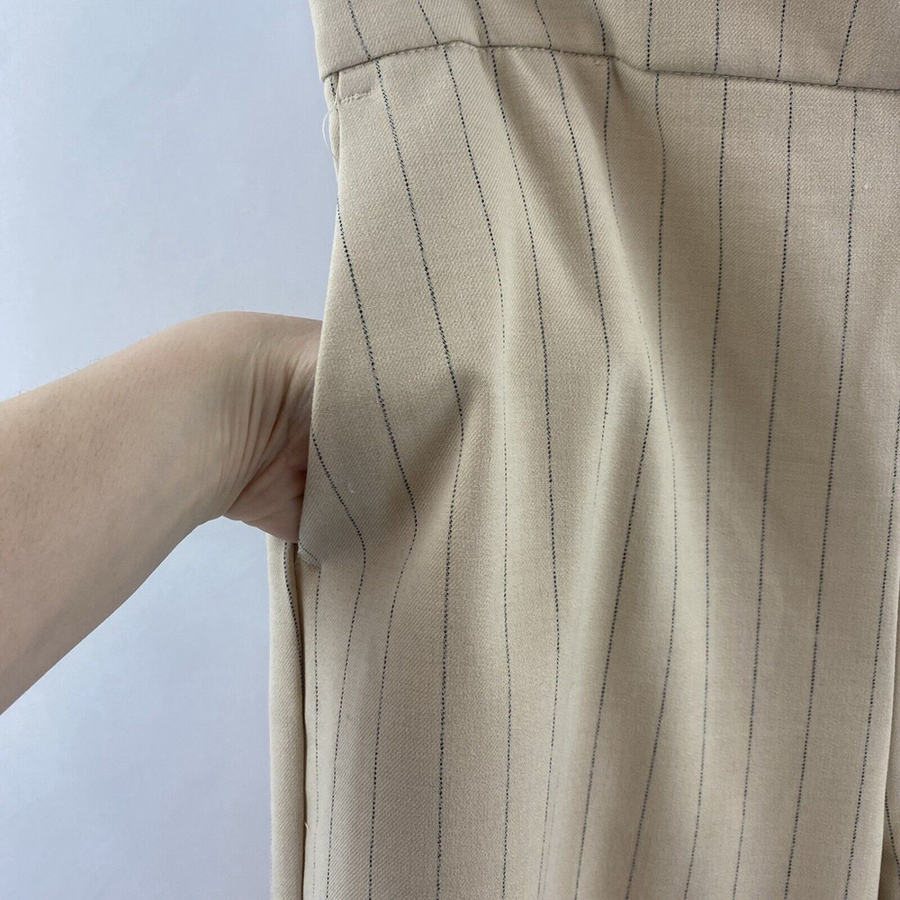 Maison d'Amelie Women's Loose Fit Wide Leg Taupe With Blue Pinstripes Sz 4 Pants - Picture 4 of 12